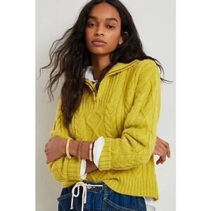 Anthropologie Payton Sweater Cable Knit 1/4 Zip Yellow Soft Women Small
